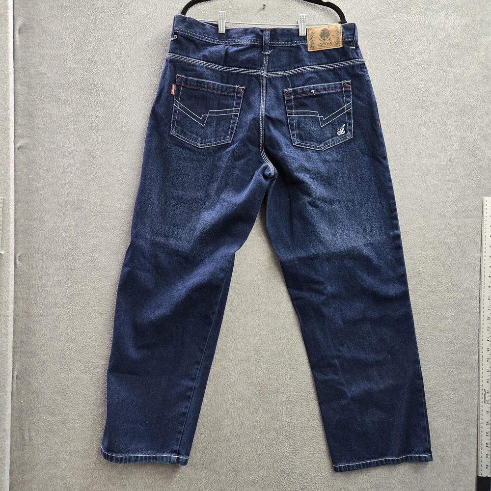 VINTAGE Joker Men Jeans 38X31 Blue Denim Logo Hip Hop‎ Grunge Baggy Skater Y2K
